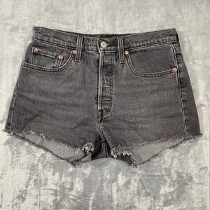 Levis Premium 501 Original High Rise Cut Off Denim Shorts Washed Black W27